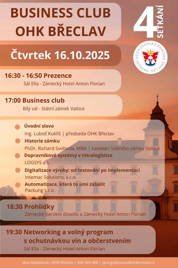 Pozvánka na 4. setkání Business clubu OHK Břeclav